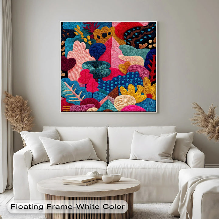 Colorful Abstract Garden Embroidery Style – Bold Canvas Print - MyPhotoStation