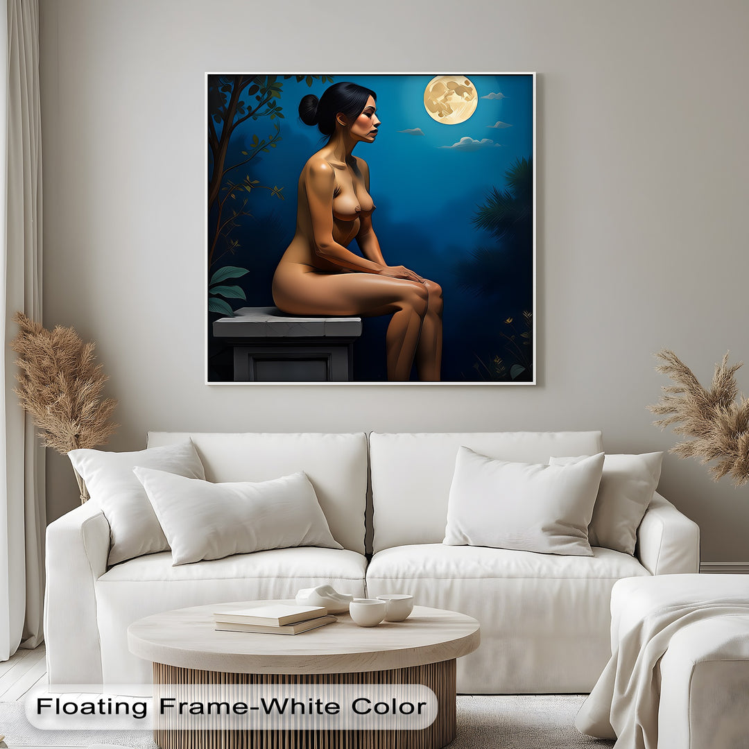 Moonlit Solitude – Elegant Nude Canvas Wall Art | Framed Artwork