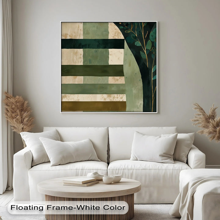 Verdant Tapestry – Botanical Stripe Abstract Canvas Print - MyPhotoStation