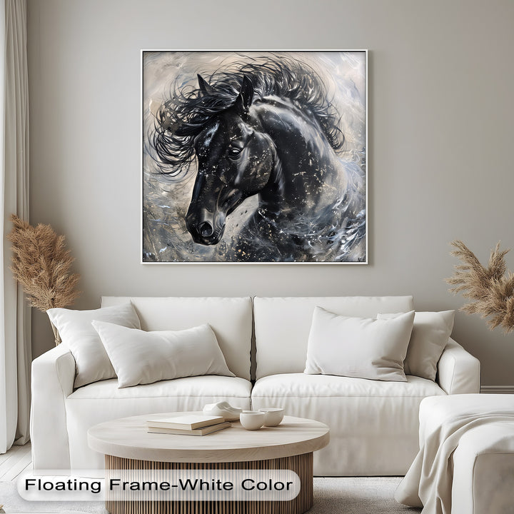 Stardust Fury – Black Horse in Motion Abstract Canvas Print