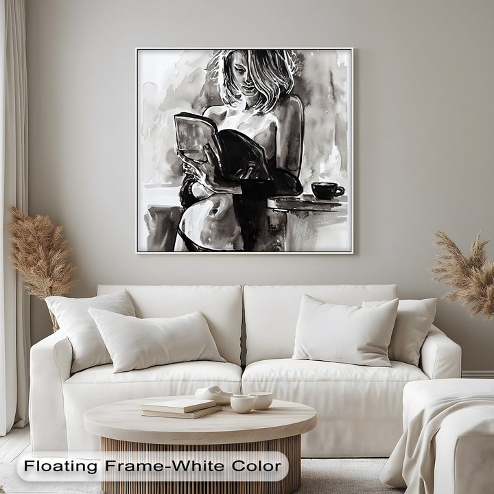 Ink Reverie – Sensual Reading Woman Canvas Wall Art | Artwork Canvas
