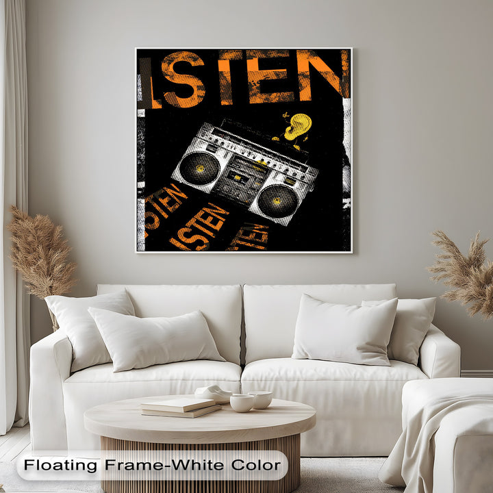 Listen Up – Retro Boombox Urban Art Canvas Print