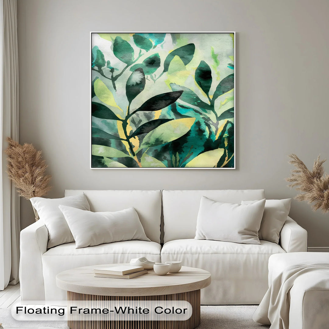 Verdant Harmony – Watercolor Leaf Pattern Canvas Print - MyPhotoStation