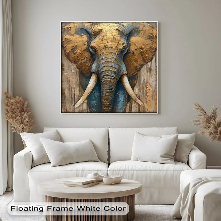 Majestic Elephant Head with Golden Texture – Wildlife Canvas Print - MyPhotoStation