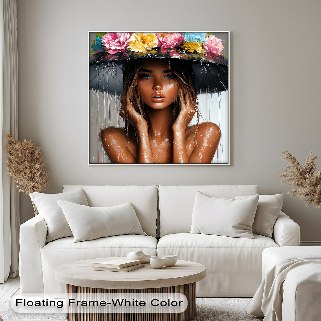 Wet Woman with Blooming Hat Canvas Wall Art | Large Canvas Art