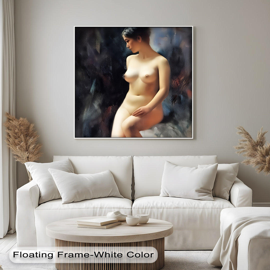 Stillness in Light – Seated Nude Woman Canvas Wall Art | Framed Art