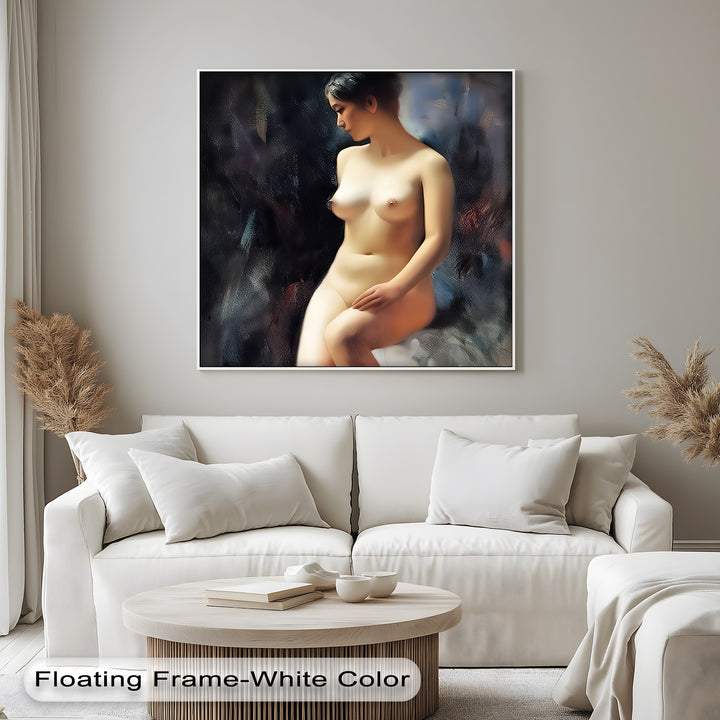 Stillness in Light – Seated Nude Woman Canvas Wall Art | Framed Art