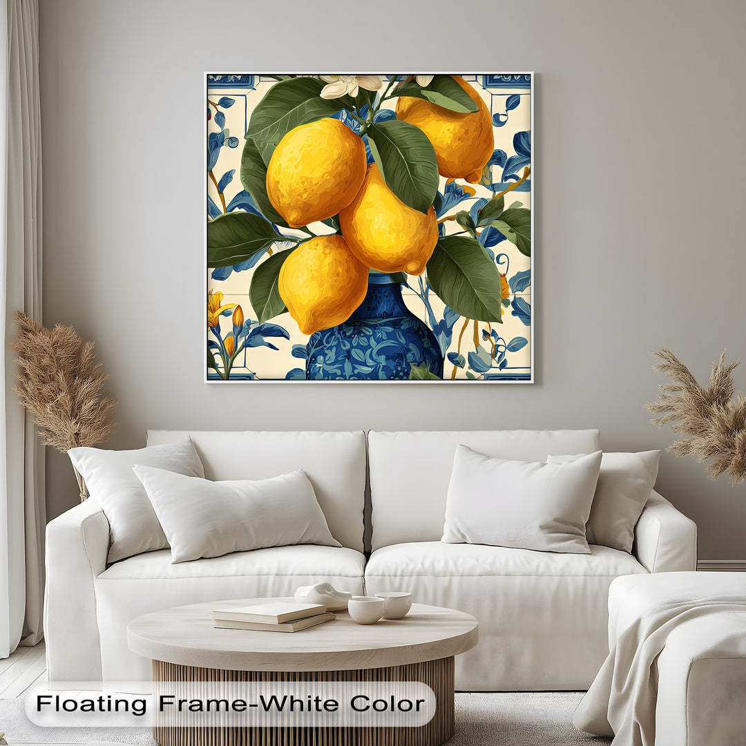 Lemons in Blue Vase - Canvas Wall Art | Wall Art for Living Room