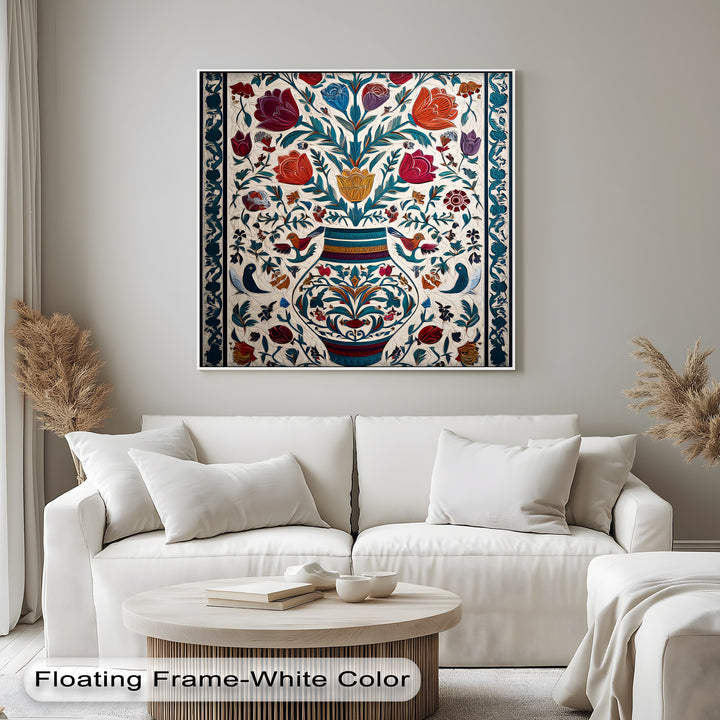 Floral Harmony & Songbirds – Persian Canvas Print
