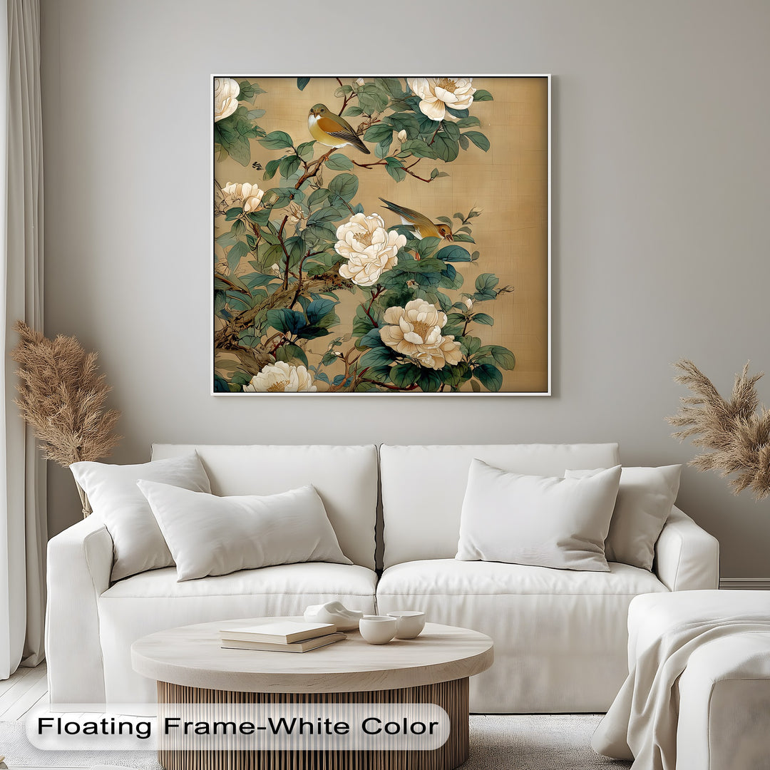 Birds Among White Peonies - Canvas Wall Art | Canvas Wall Decor
