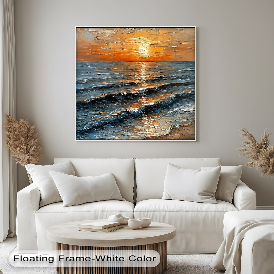 Golden Horizon – Textured Sunset Seascape Canvas Print