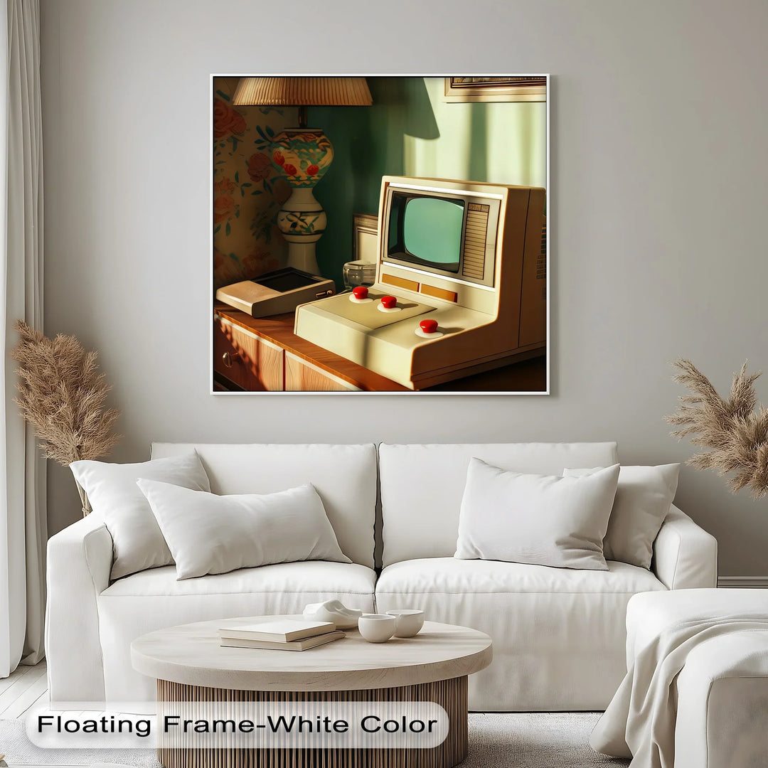 Vintage Computer with Lamp – Retro Style Canvas Print