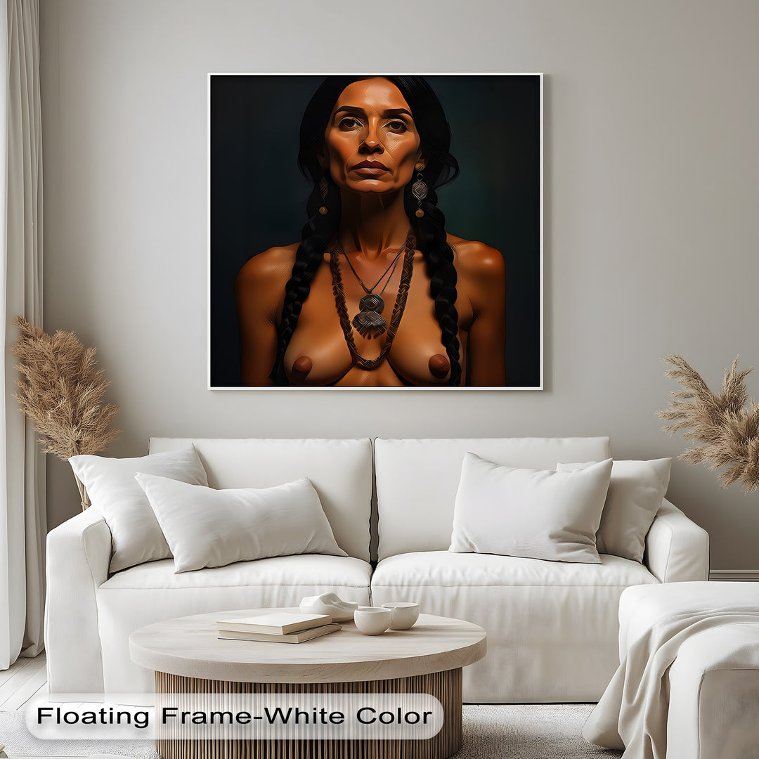 Warrior Grace – Tribal-Inspired Nude Canvas Wall Art | Large Canvas