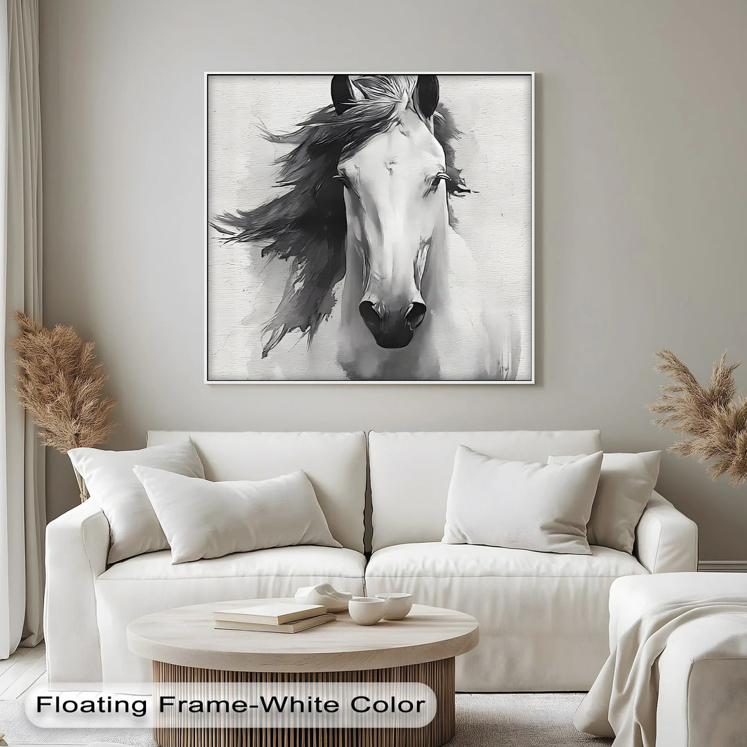 Wild Grace – Black and White Horse Canvas Print