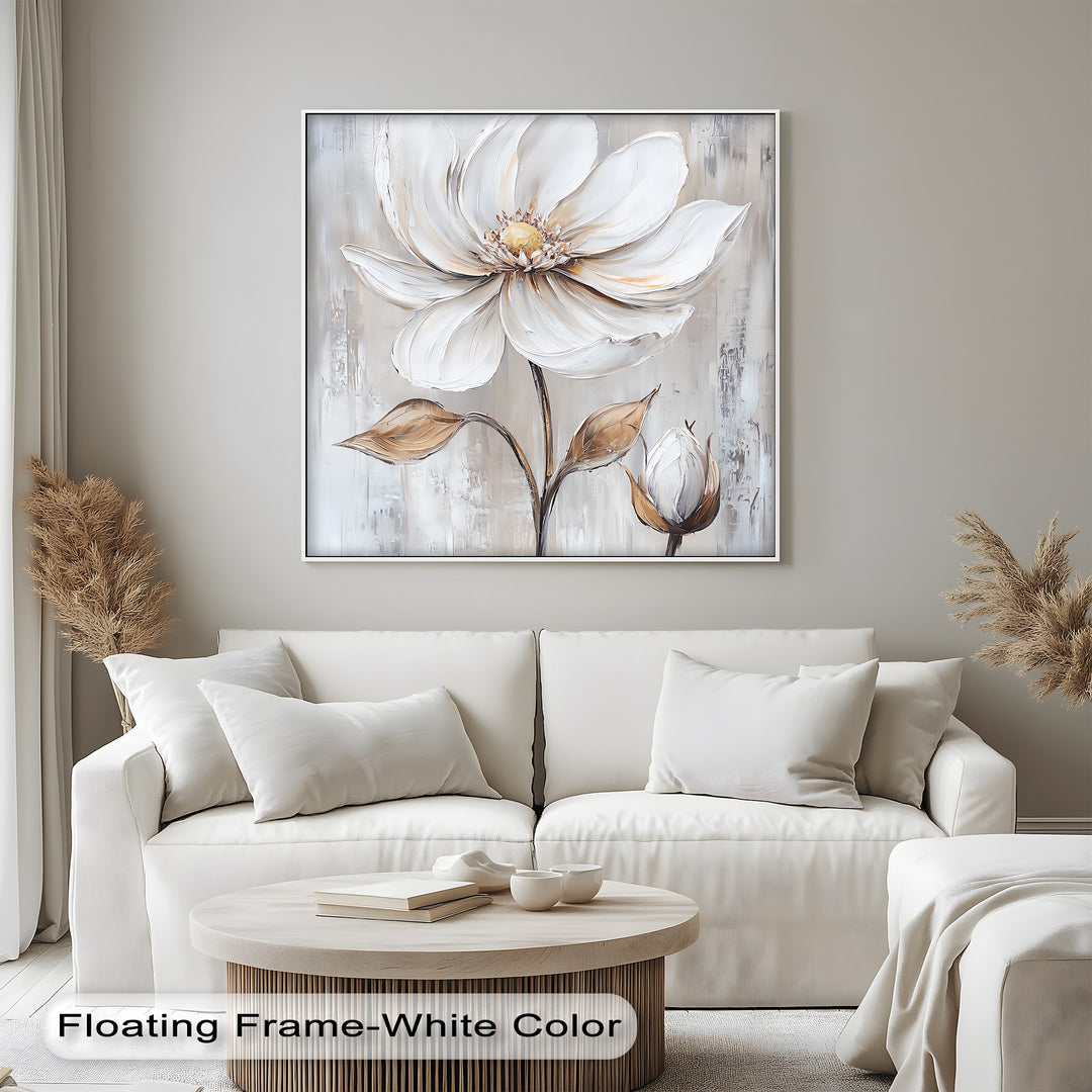 White Petal Blossom with Golden Hints – Elegant Floral Canvas Print