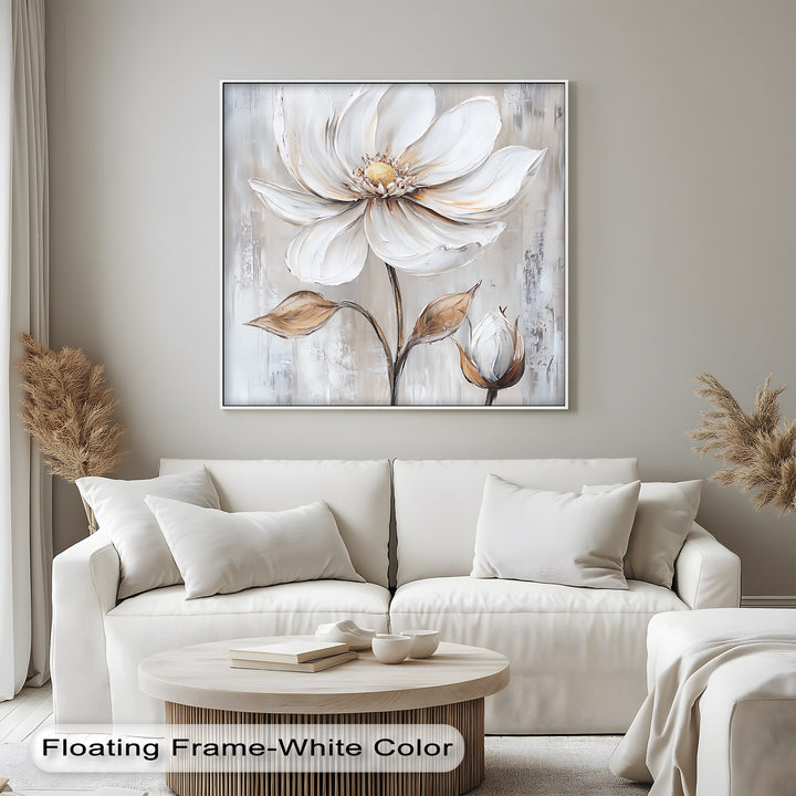 White Petal Blossom with Golden Hints – Elegant Floral Canvas Print