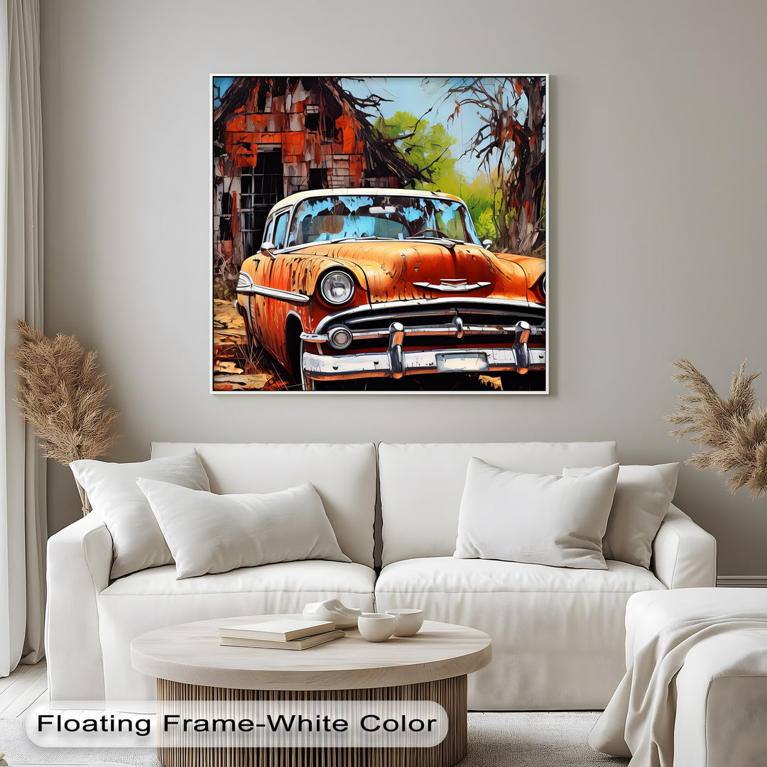 Rust & Remnants – Abandoned Vintage Chevy by a Forgotten Barn Canvas Print