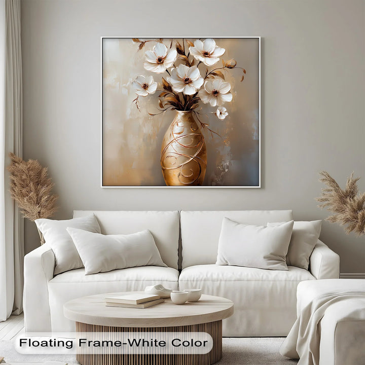 Golden Bloom – Elegant White Floral Arrangement Canvas Print - MyPhotoStation