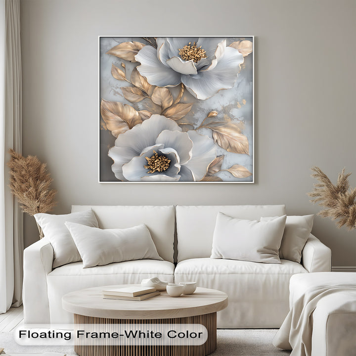 Metallic Petal Elegance – Gold and Silver Floral Canvas Print