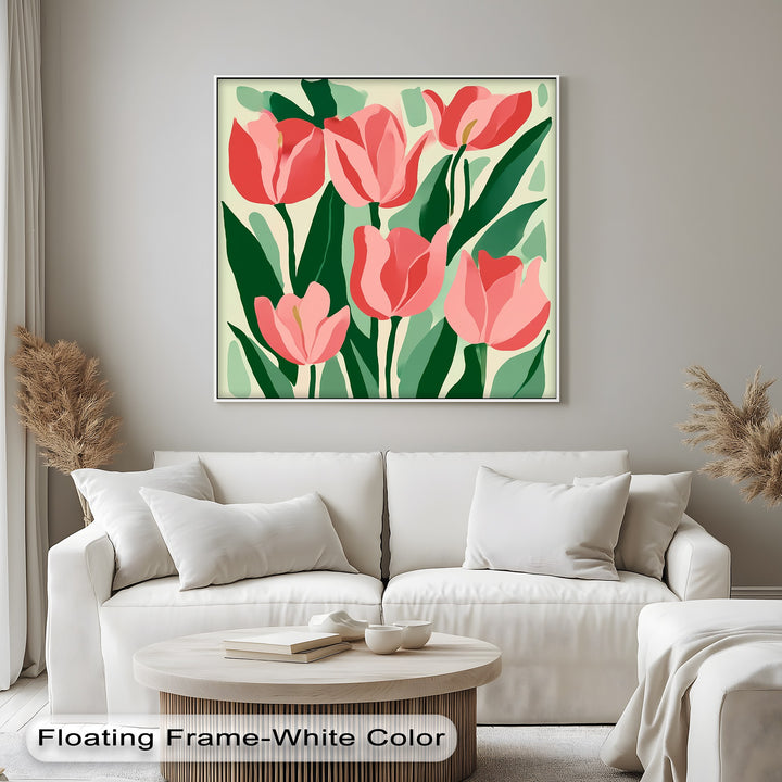 Coral Tulip Delight – Abstract Pink Tulip Canvas Print