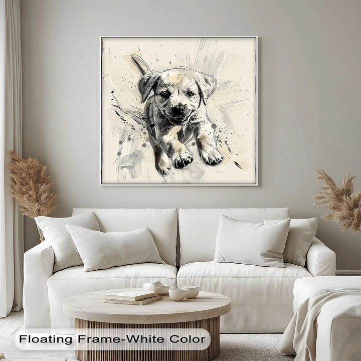 Leap of Joy – Sketch Style Playful Puppy Art Puppies Canvas Print - MyPhotoStation