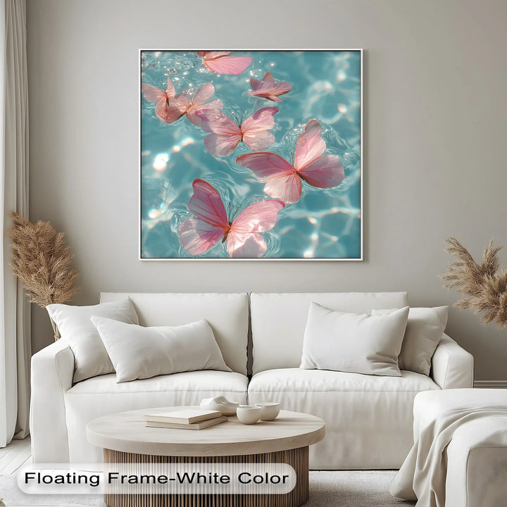 Floating Pink Butterflies Over Water – Dreamy Canvas Print - MyPhotoStation