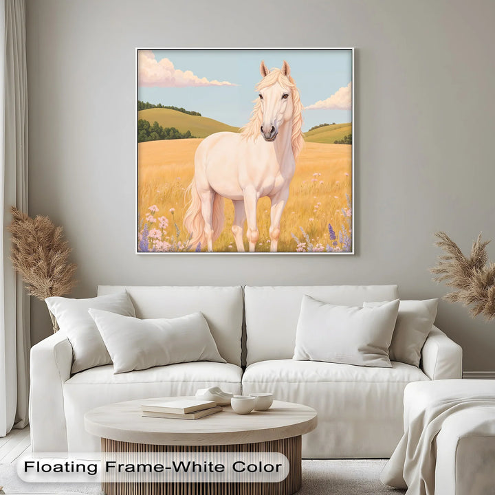 Golden Meadow Stallion – Horse in Wildflower Field Animal Canvas Print - MyPhotoStation