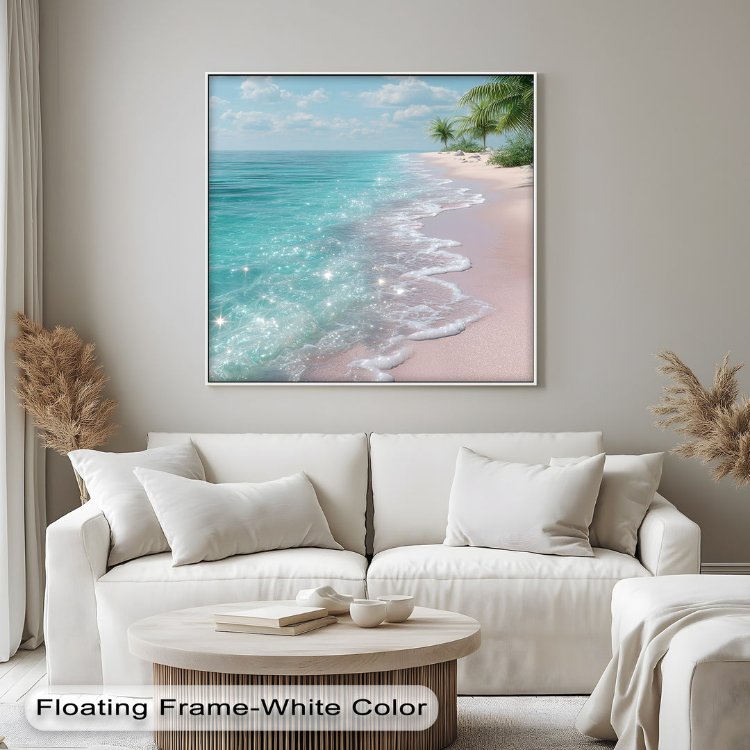 Tropical Bliss – Sparkling Pink Beach Canvas Print
