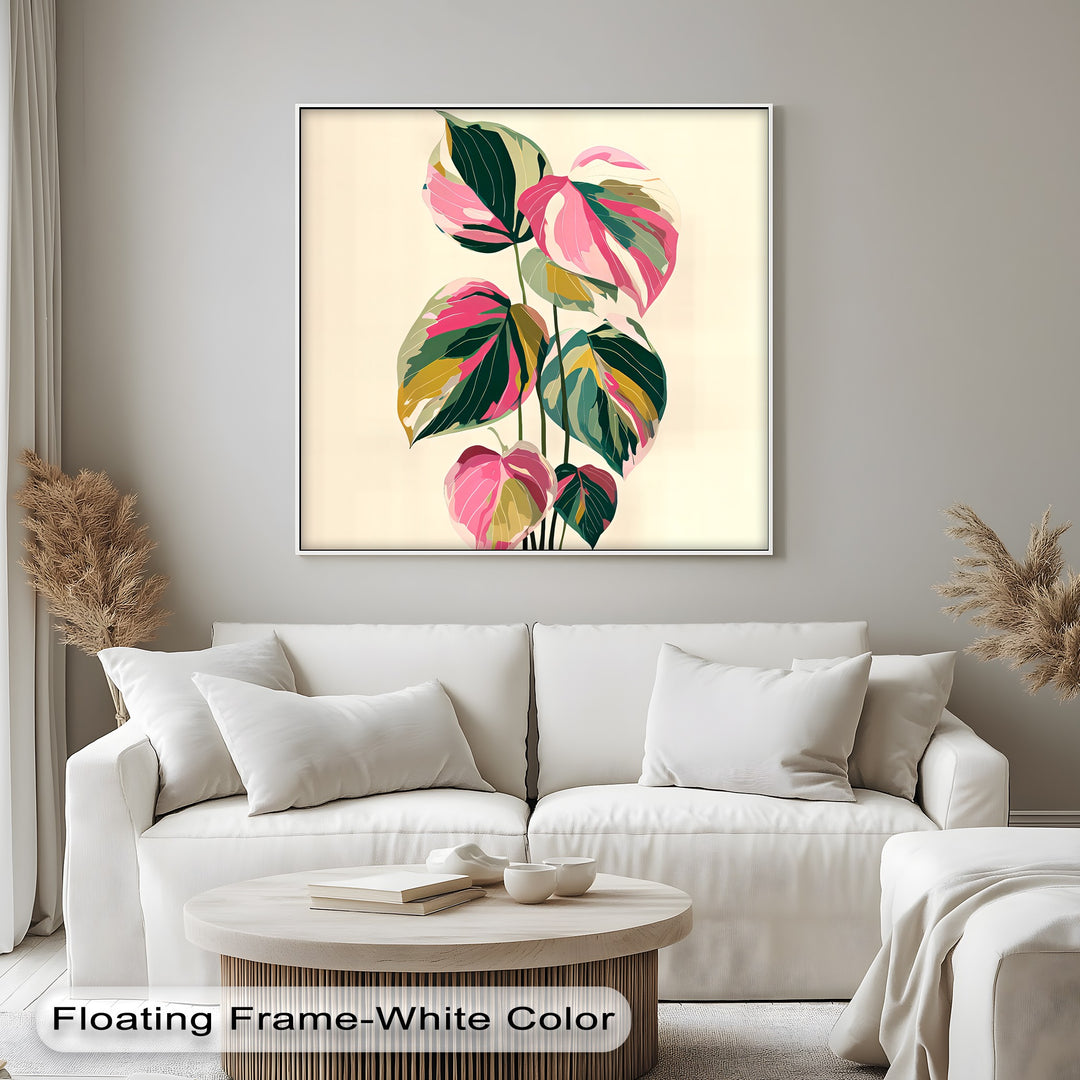 Pink and Green Leaves - Canvas Wall Art | Oversized Wall Art