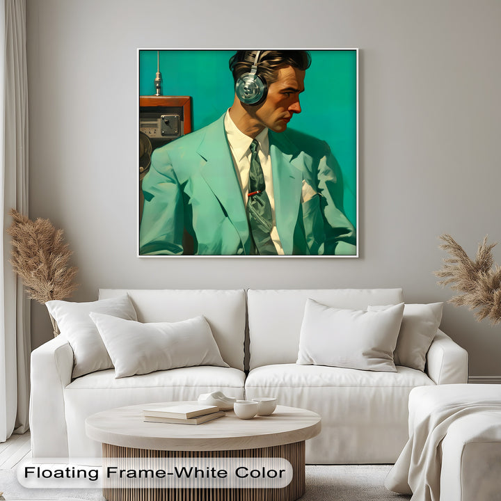 The Audiophile – Retro Cool Man in Teal Suit Canvas Print