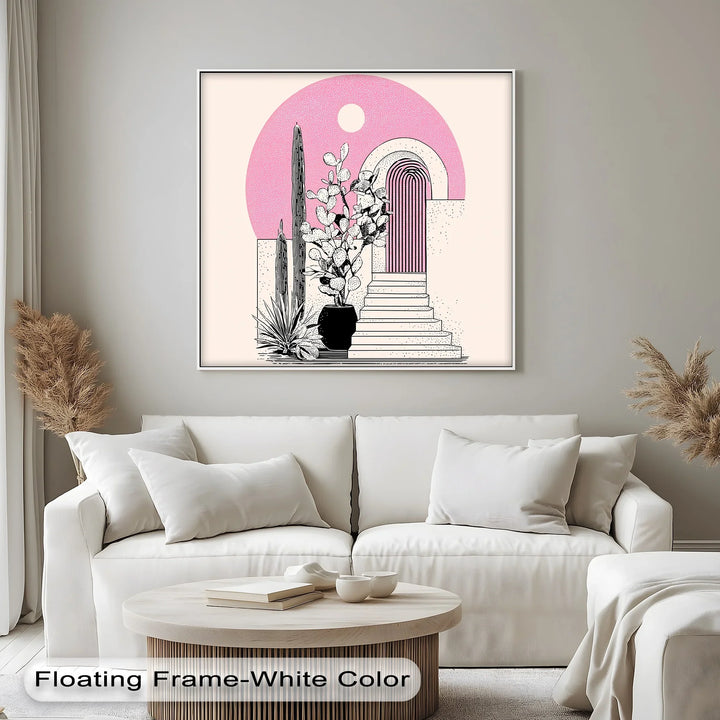 Modern Desert Archway Illustration – Black & Pink Canvas Print - MyPhotoStation