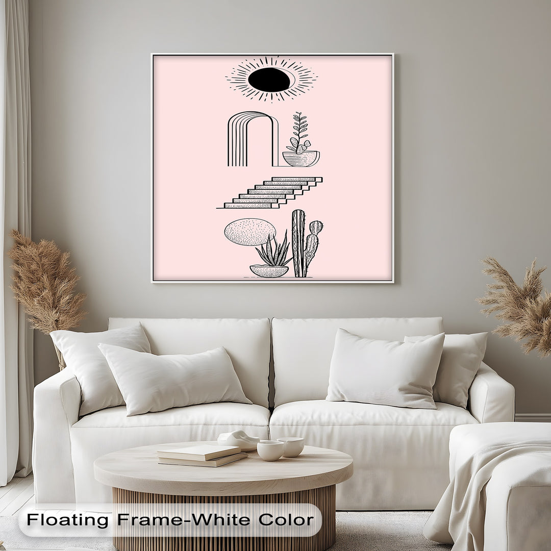 Desert Geometry – Minimalist Boho Cactus Canvas Print
