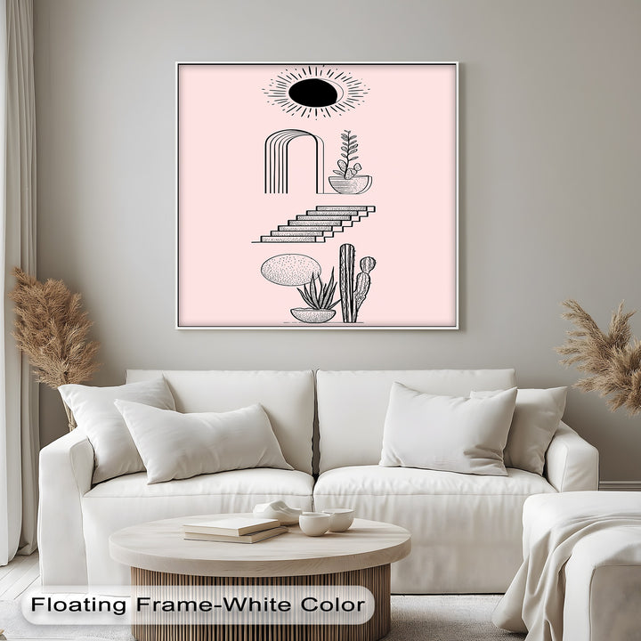 Desert Geometry – Minimalist Boho Cactus Canvas Print