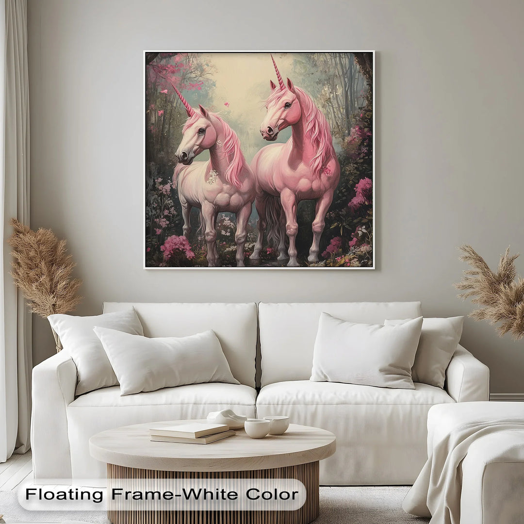 Pink Unicorns in Enchanted Forest - Animal Canvas Print - MyPhotoStation