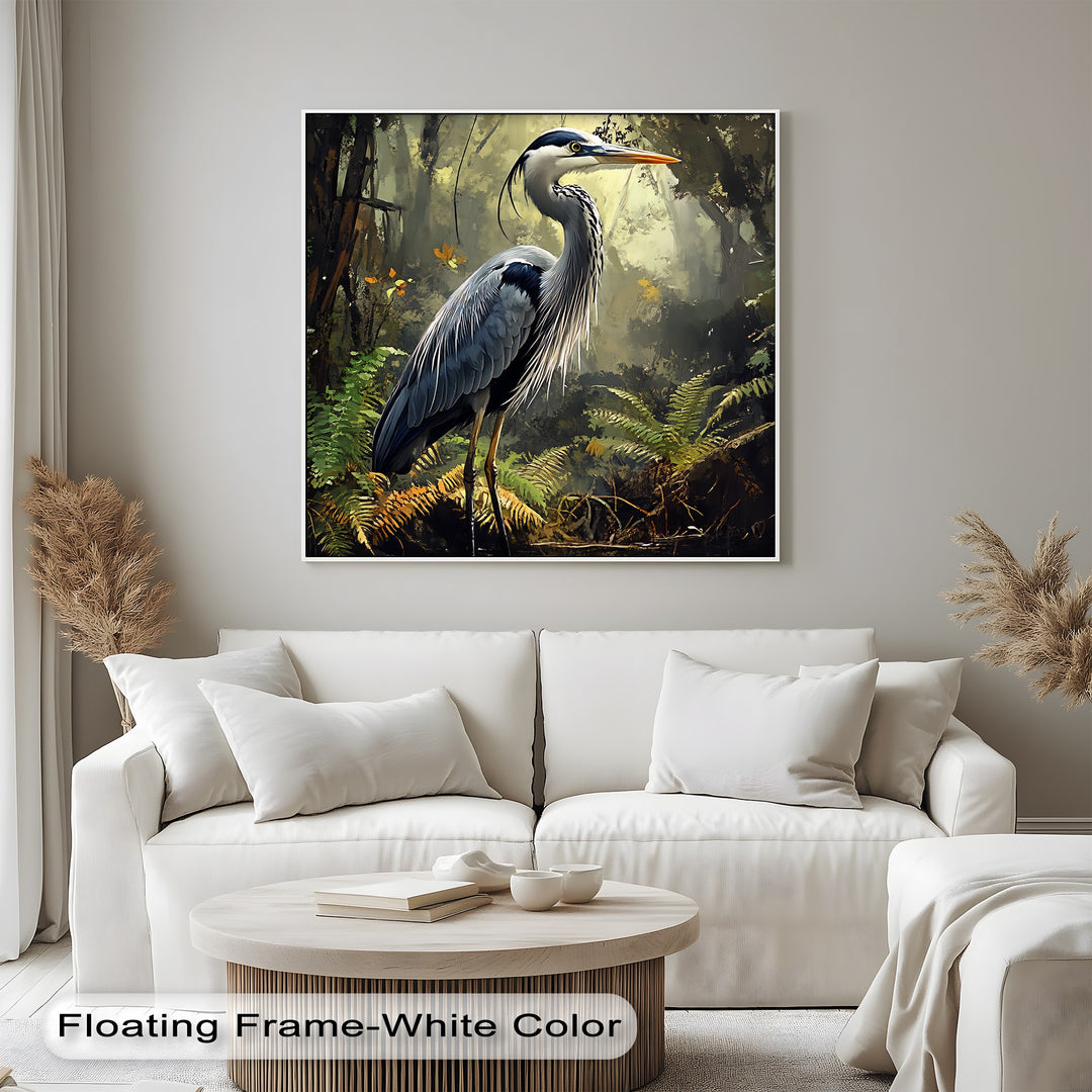 Misty Forest Heron – Wildlife Landscape Canvas Print