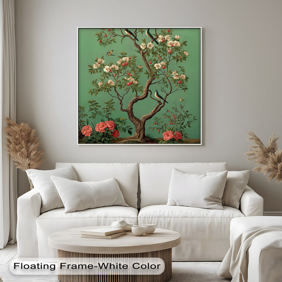 Birds and Blossoming Fruit Tree - Canvas Wall Art | Framed Art