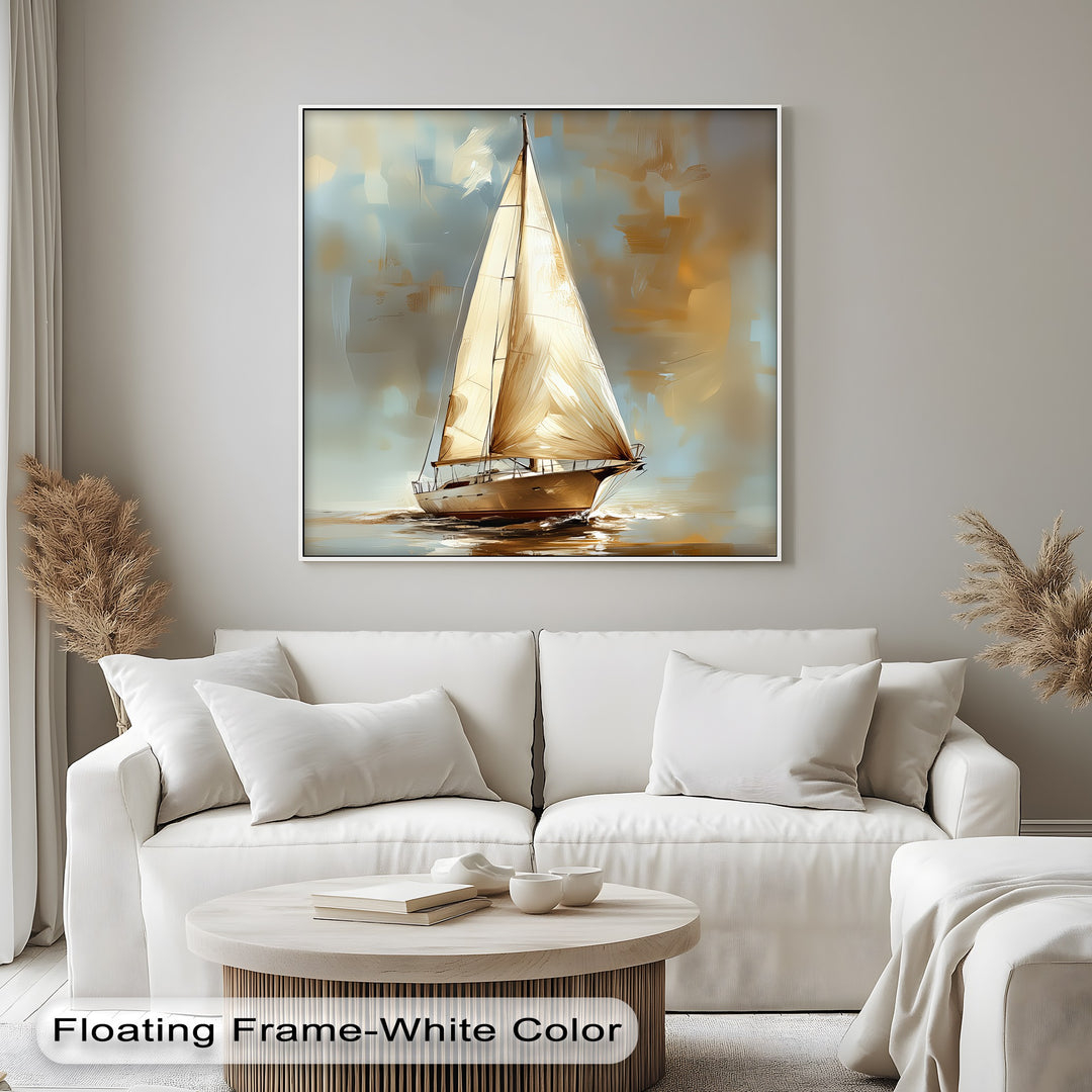 Golden Voyage – Tranquil Sailboat at Sunset Canvas Print