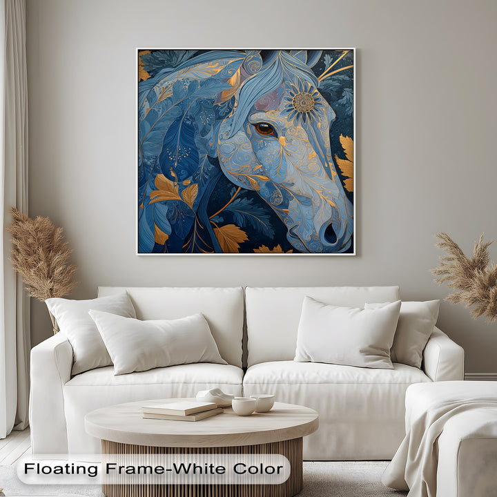 Golden Gaze – Ornamental Blue Horse Canvas Print