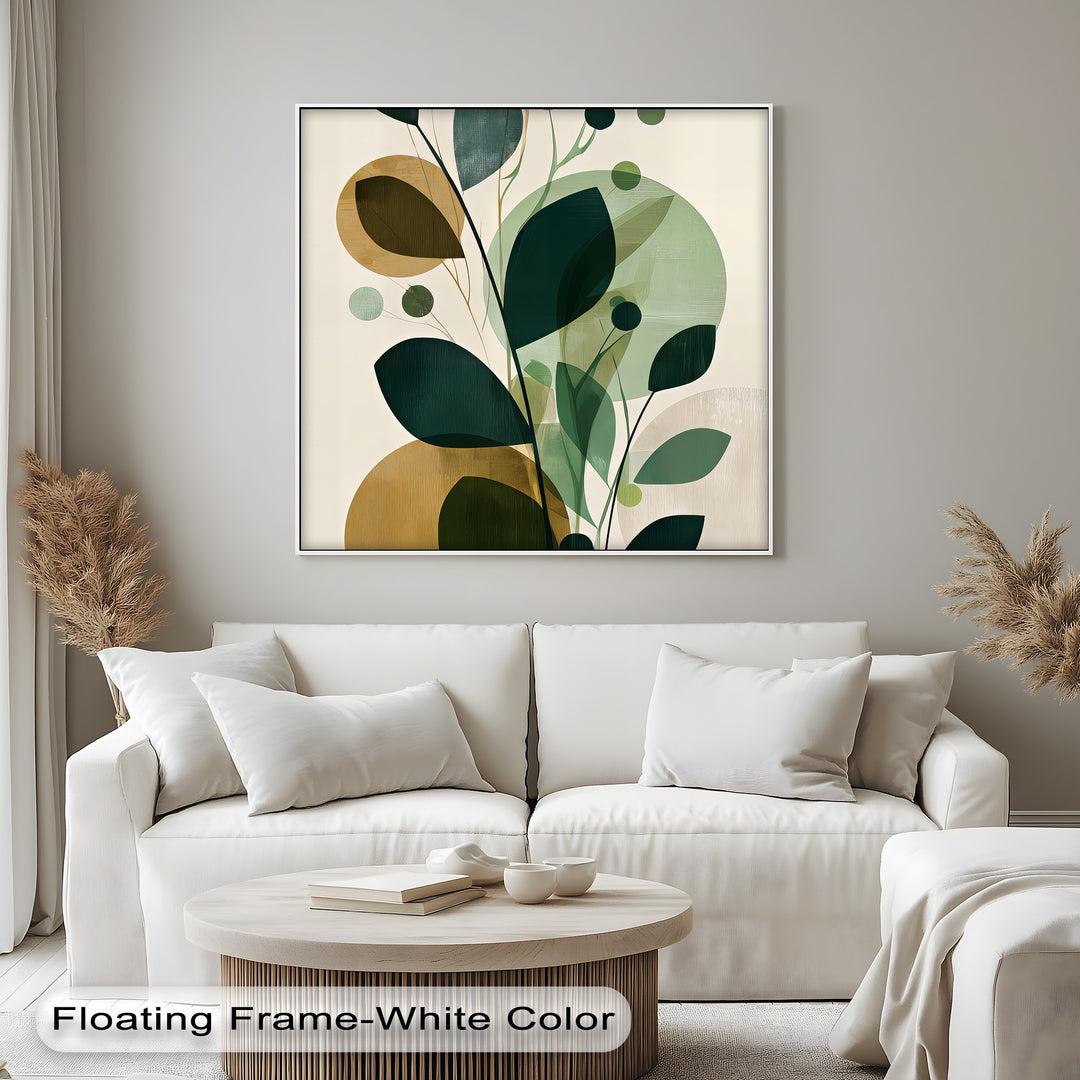 Abstract Botanical Green & Gold Canvas Wall Art | Framed Art