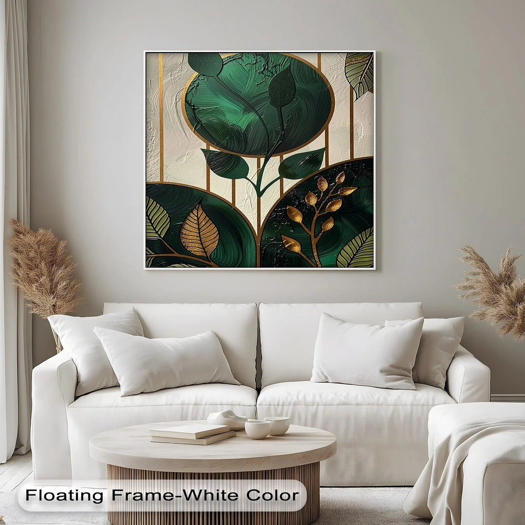 Golden Botanica – Luxe Leaf Design in Emerald and Gold Canvas Print - MyPhotoStation