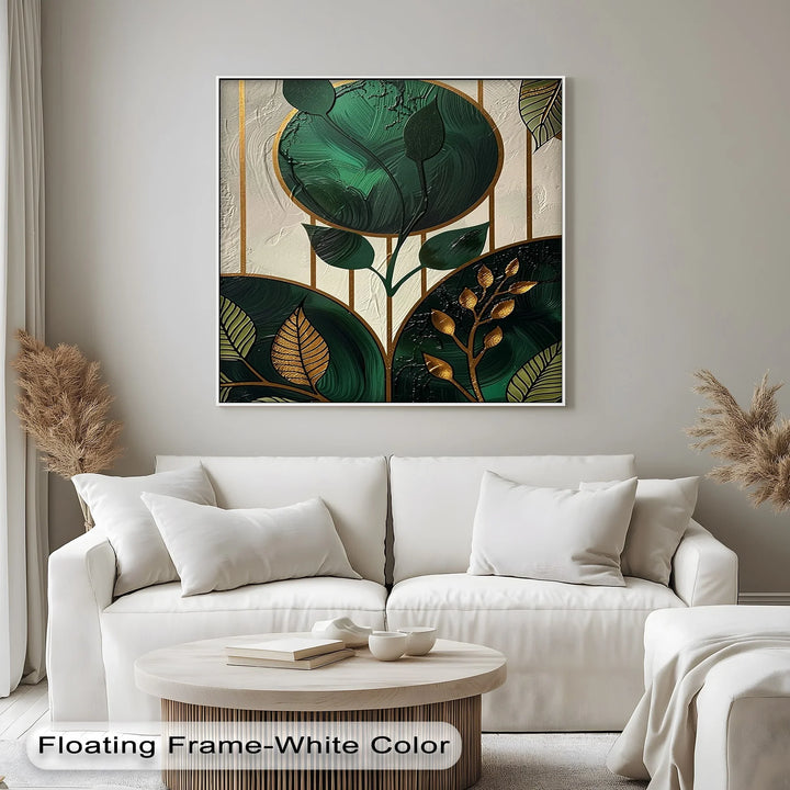 Golden Botanica – Luxe Leaf Design in Emerald and Gold Canvas Print - MyPhotoStation