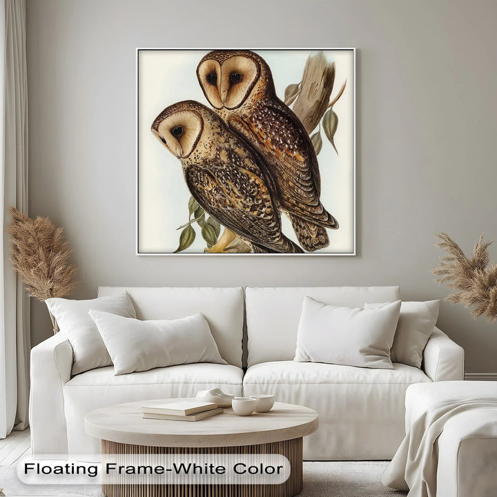 Vintage Barn Owls Illustration – Animal Canvas Print - MyPhotoStation