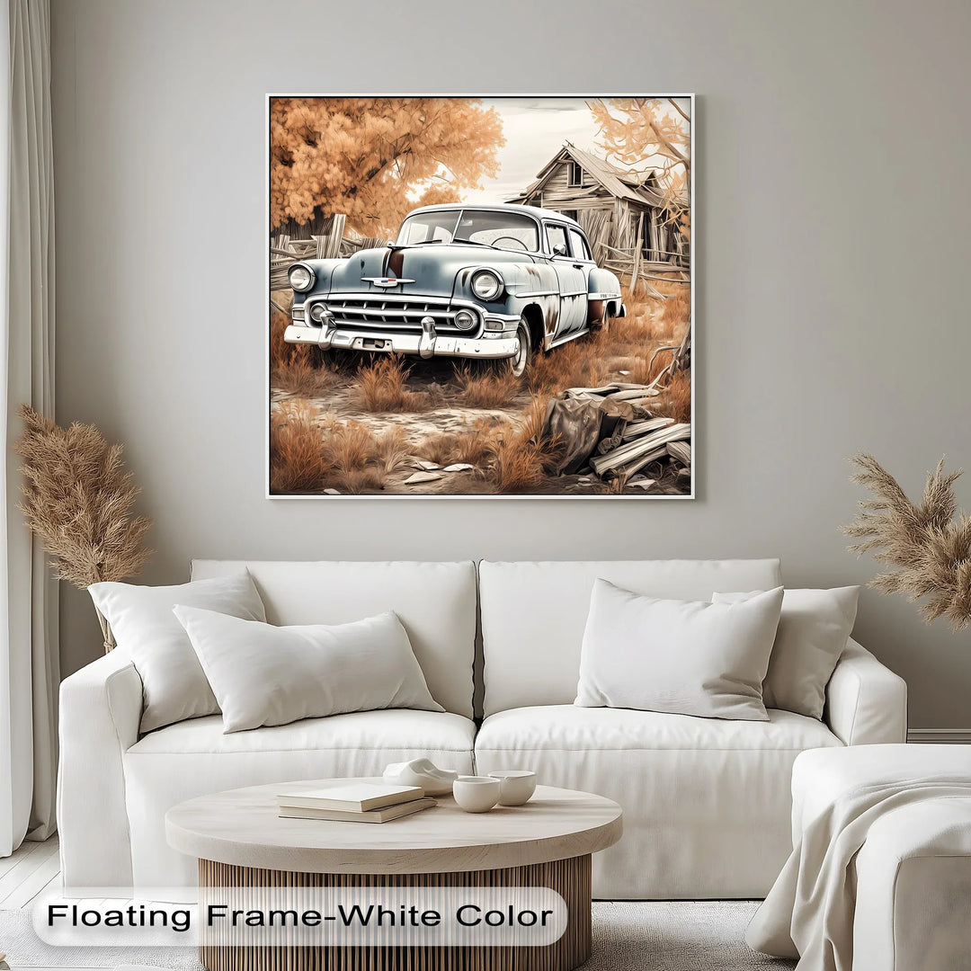 Weathered Elegance by the Farmhouse – Car Canvas Print - MyPhotoStation