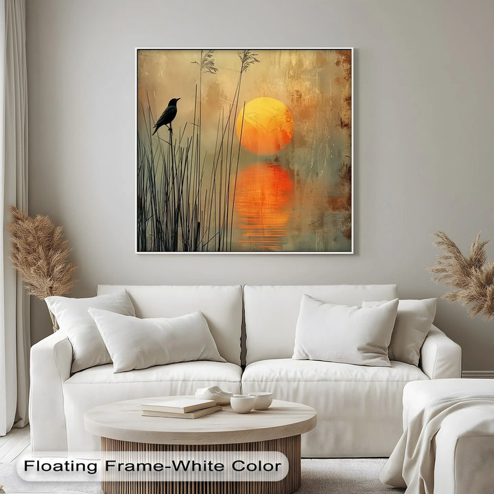 Whispers at Dusk – Silhouetted Bird and Sunset Canvas Print - MyPhotoStation