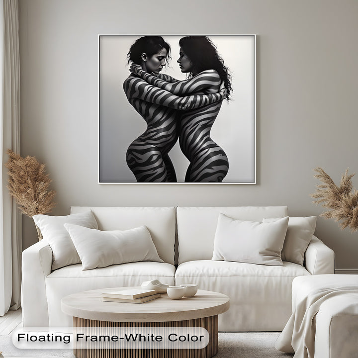 Sensual Embrace – Erotic Zebra Pattern Canvas Print