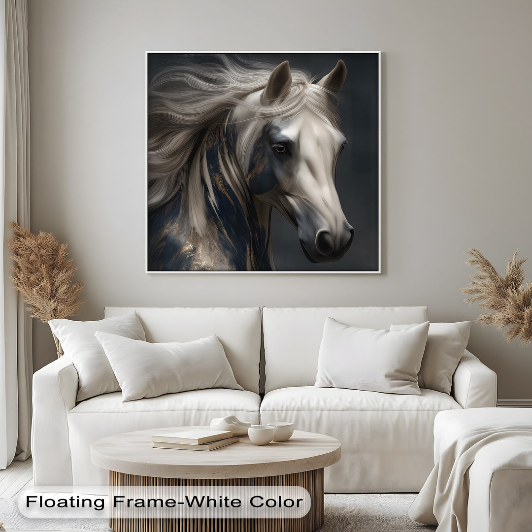 Silent Majesty – White Mane Horse Portrait Canvas Print