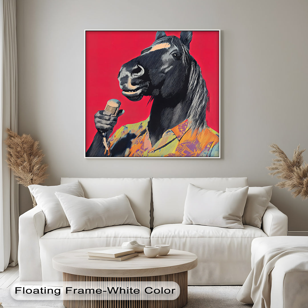 Neigh the Mic – Singing Horse in Tropical Shirt Pop Art Canvas Print