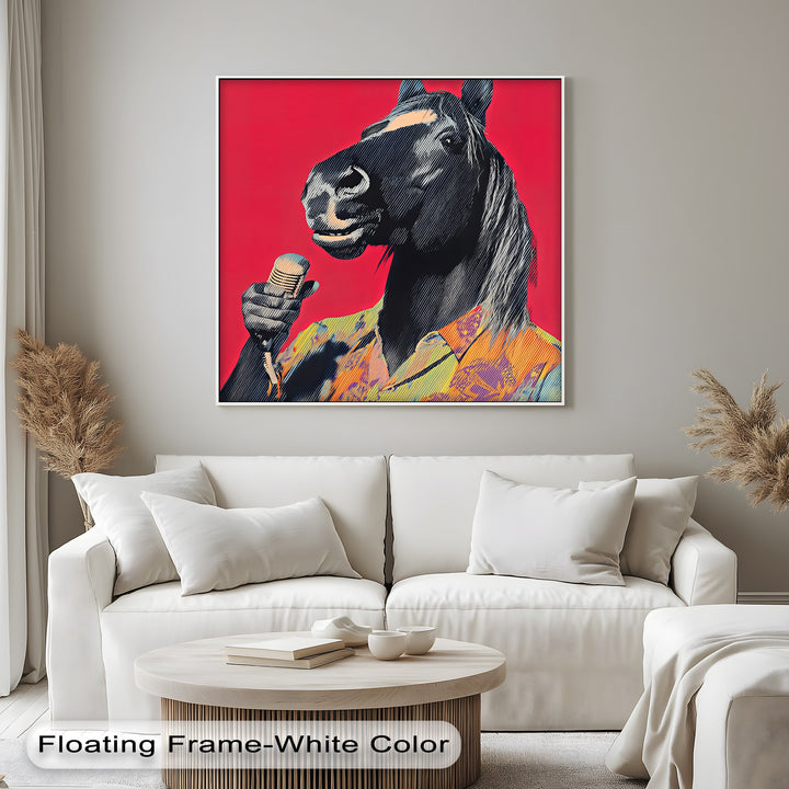 Neigh the Mic – Singing Horse in Tropical Shirt Pop Art Canvas Print