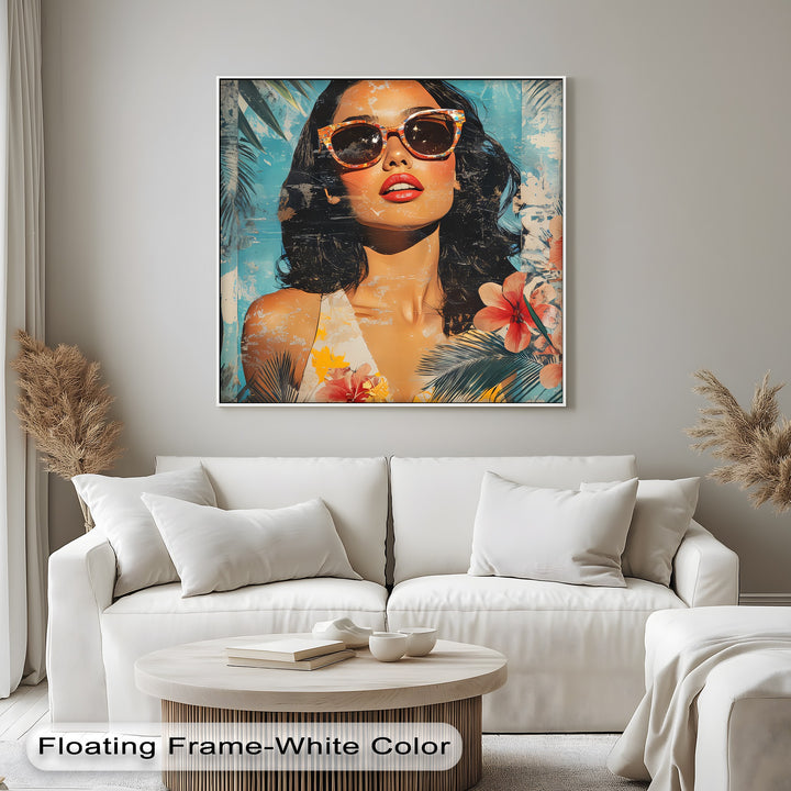 Summer Muse – Tropical Woman with Sunglasses Canvas Print
