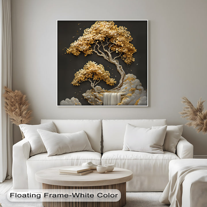 Golden Cascades – Abstract Tree and Waterfall Canvas Print